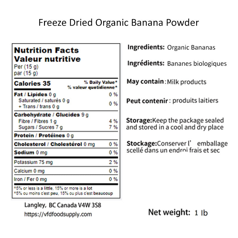Freeze-Dried Organic Banana Powders 1 lb