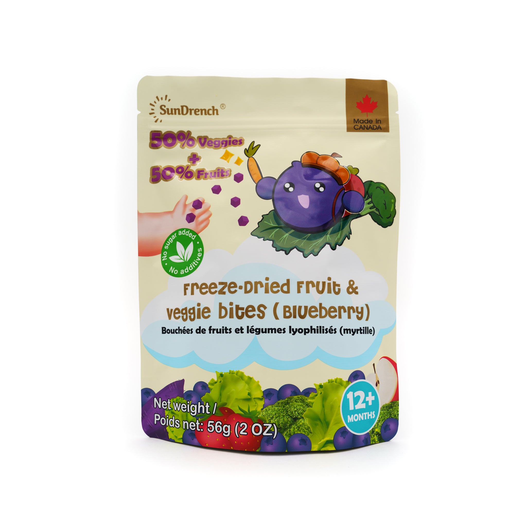 SunDrench Freeze-Dried Fruit & Veggie Bites (Blueberry) - Healthy Snack - Baby Food Toddler Food - Vegetable Snacks - Fruit Snacks