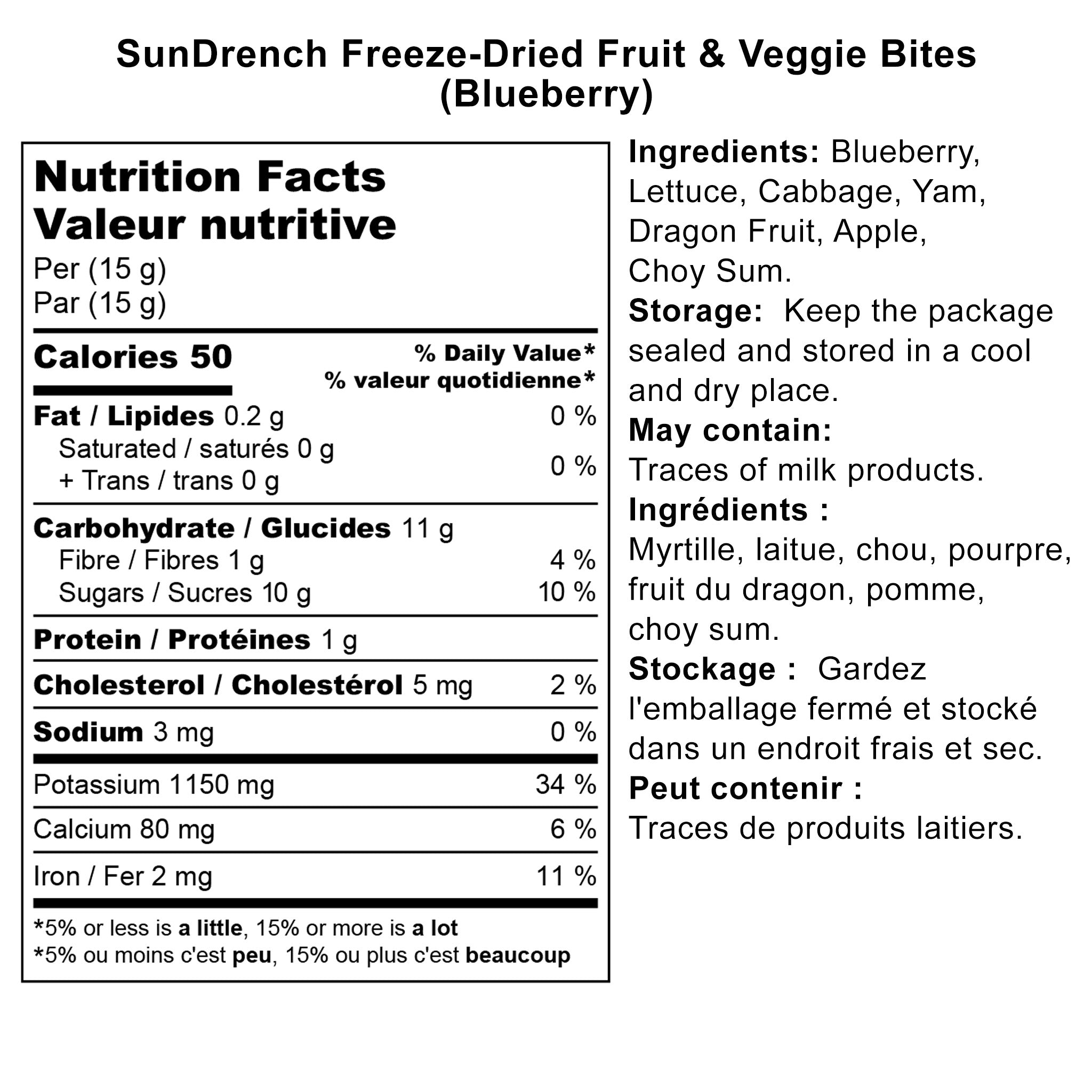 SunDrench Freeze-Dried Fruit & Veggie Bites (Blueberry) - Healthy Snack - Baby Food Toddler Food - Vegetable Snacks - Fruit Snacks