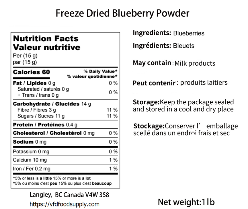 Freeze-Dried Blueberry Powder For Smoothies and Baking - 100% Grade A Blueberries - No Additives