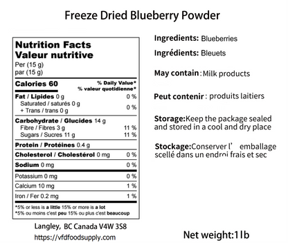 Freeze-Dried Blueberry Powder For Smoothies and Baking - 100% Grade A Blueberries - No Additives