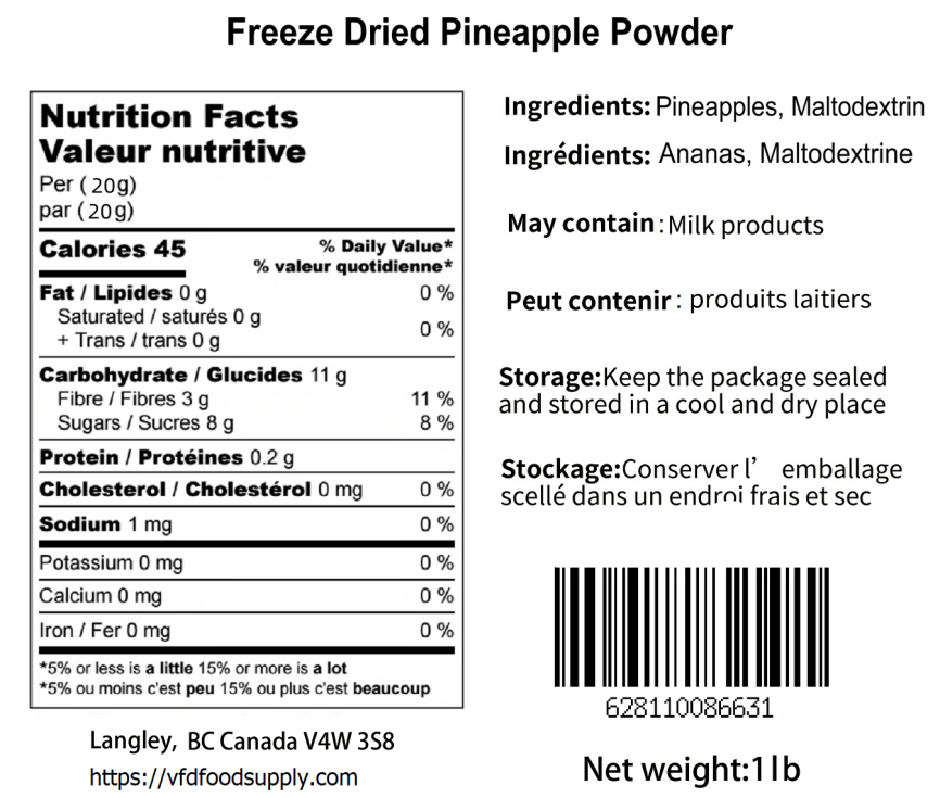 Freeze-Dried Pineapple Powder - Non GMO - No Sugar Added - Tropical Fruit Smoothie Cocktail Ingredient