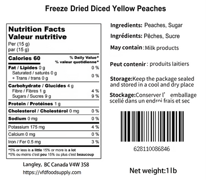 Freeze-Dried Yellow Peaches Diced (Sweetened) | Freeze Dried Peaches Supply