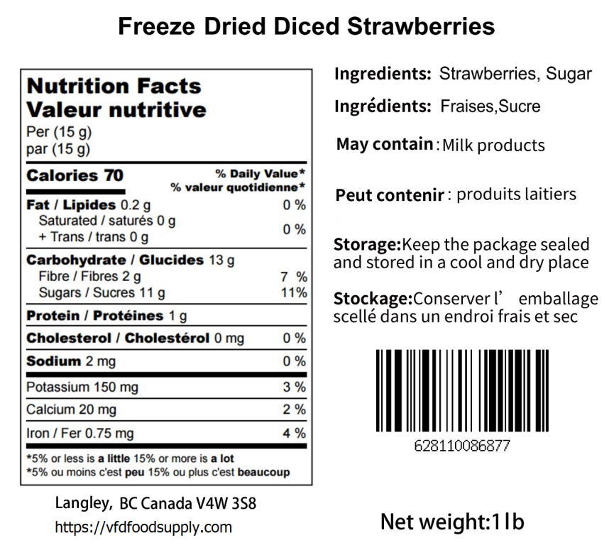 Freeze-Dried Strawberries Diced Contains Sugar - Freeze Dried Strawberries Bulk - Sweetened Strawberries Supply