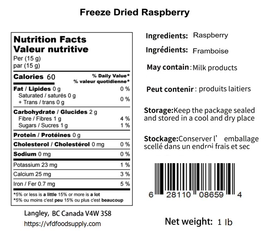 Freeze-Dried Raspberries, Whole - Cereal Cooking Baking Ingredient - Raspberry Cocktail - Raspberries Wholesale