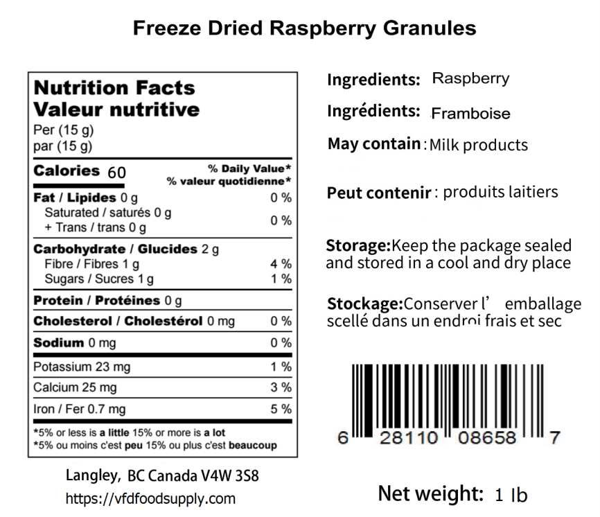 Freeze-Dried Raspberry Granulated - Raspberry Granules - Raspberry Chocolate Trail Mix Ingredient - Raspberry Scones