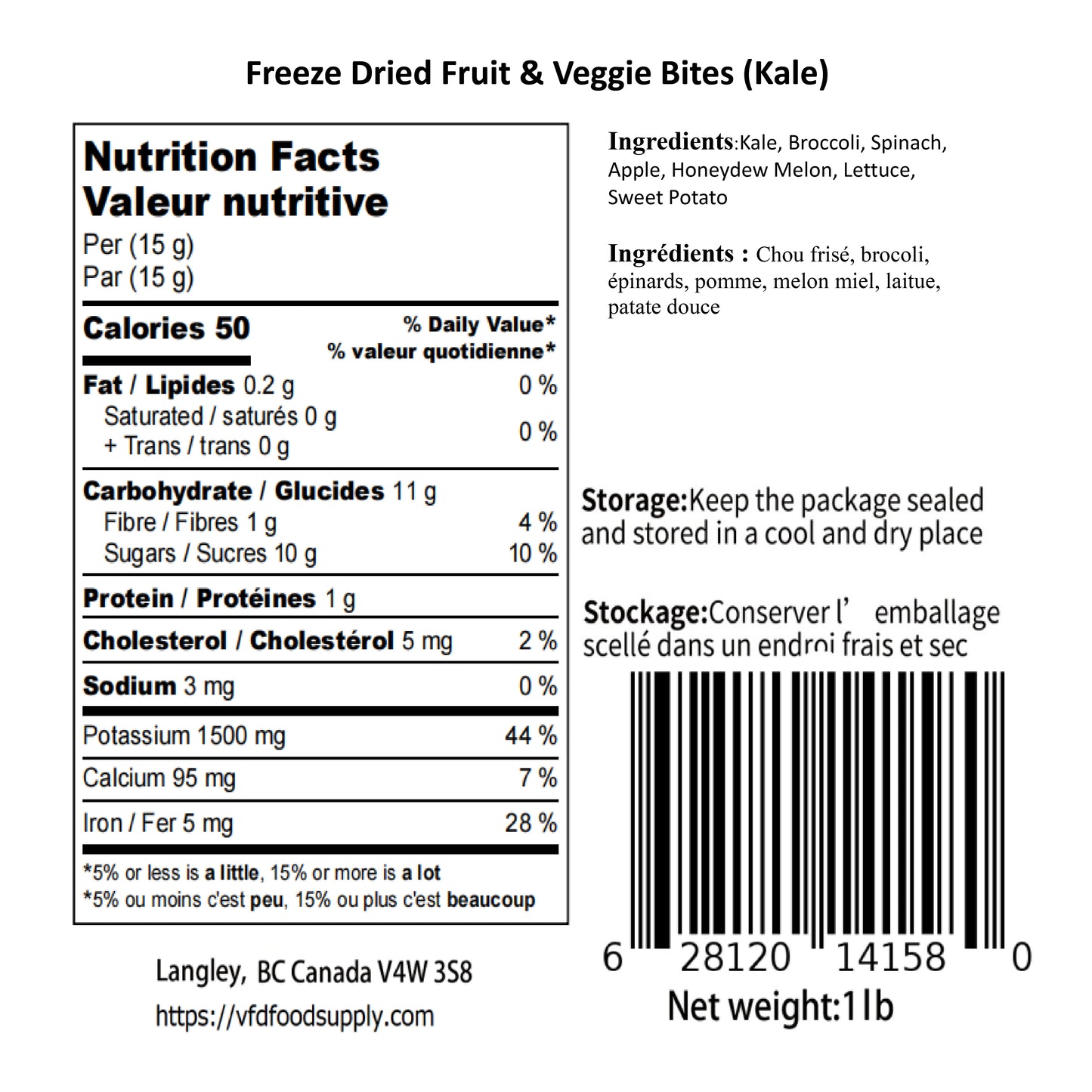 Freeze-Dried Fruit & Veggie Bites (Kale Flavor) – No Sugar, Additives, or Preservatives Added