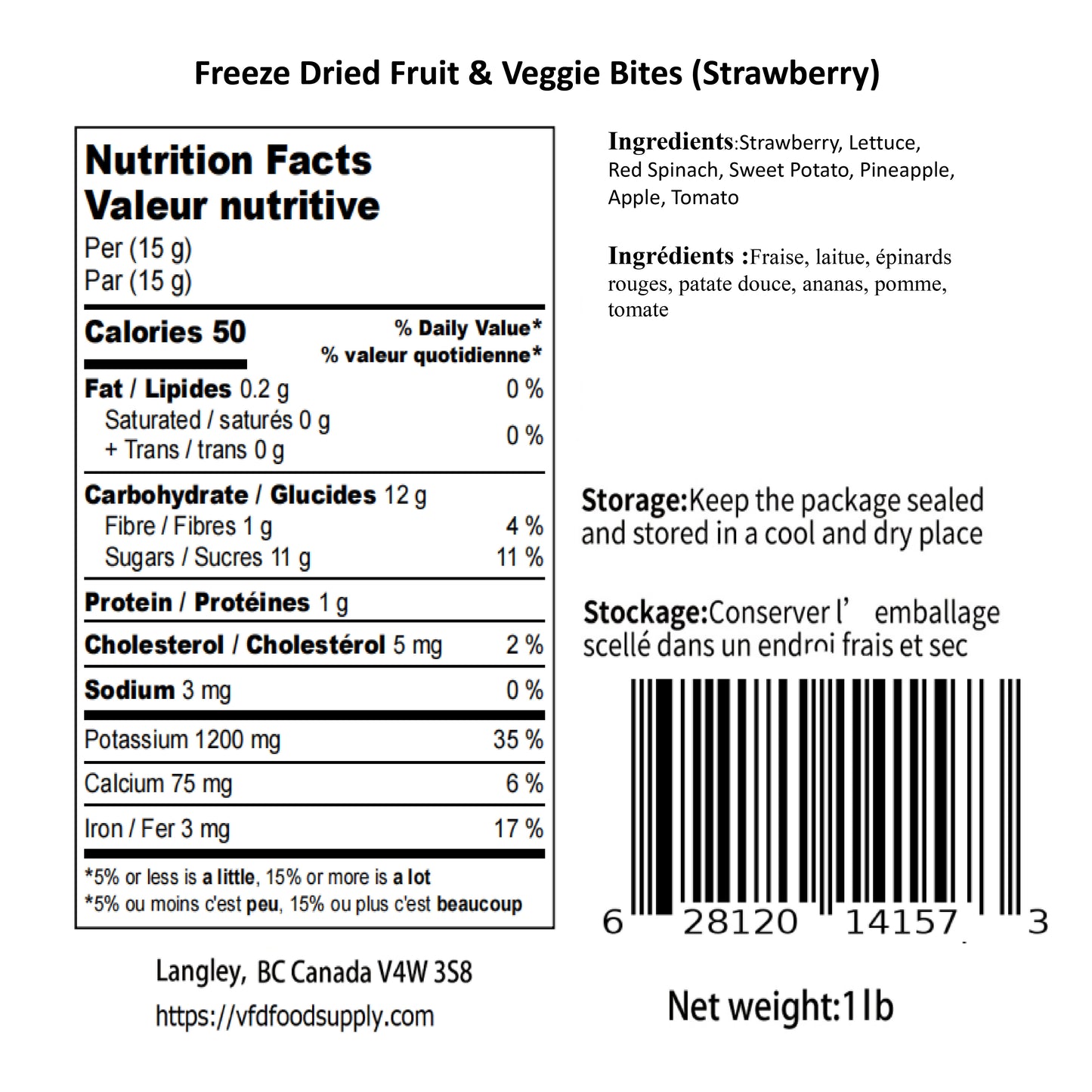 Freeze-Dried Fruit & Veggie Bites (Strawberry Flavor) – No Sugar, Additives, or Preservatives Added