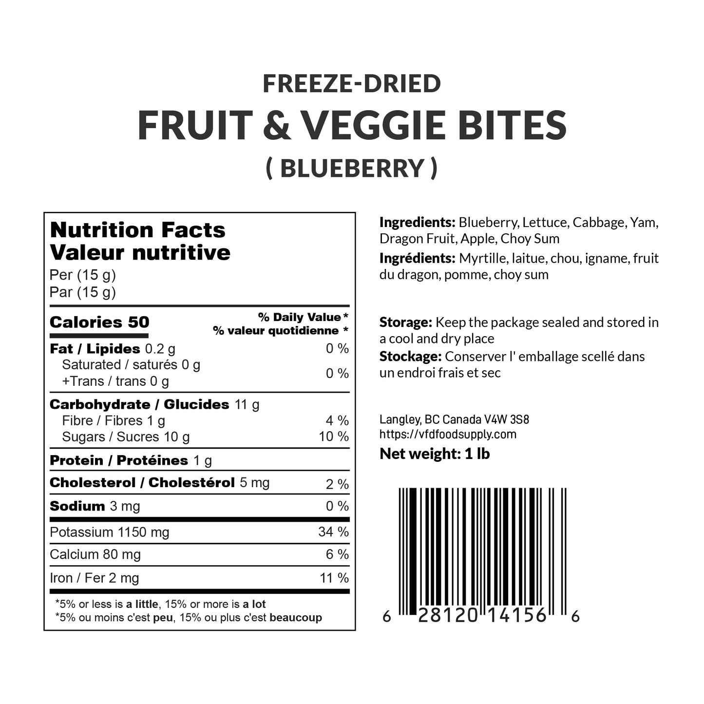 Freeze-Dried Fruit & Veggie Bites (Blueberry Flavor) – No Sugar, Additives, or Preservatives Added