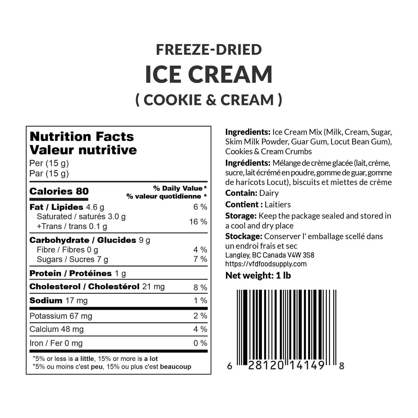 1 lb Freeze-Dried Ice Cream (Cookies & Cream) – Astronaut Snacks Ice Cream – Space Ice Cream – Freeze-Dried Dessert Treats – No Fridge, No Problem