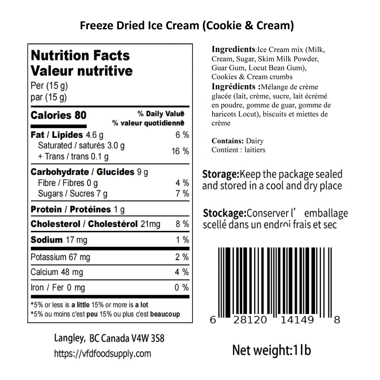 1 lb Freeze-Dried Ice Cream (Cookies & Cream) – Astronaut Ice Cream or Space Ice Cream – Freeze-Dried Dessert Treats – No Fridge, No Problem