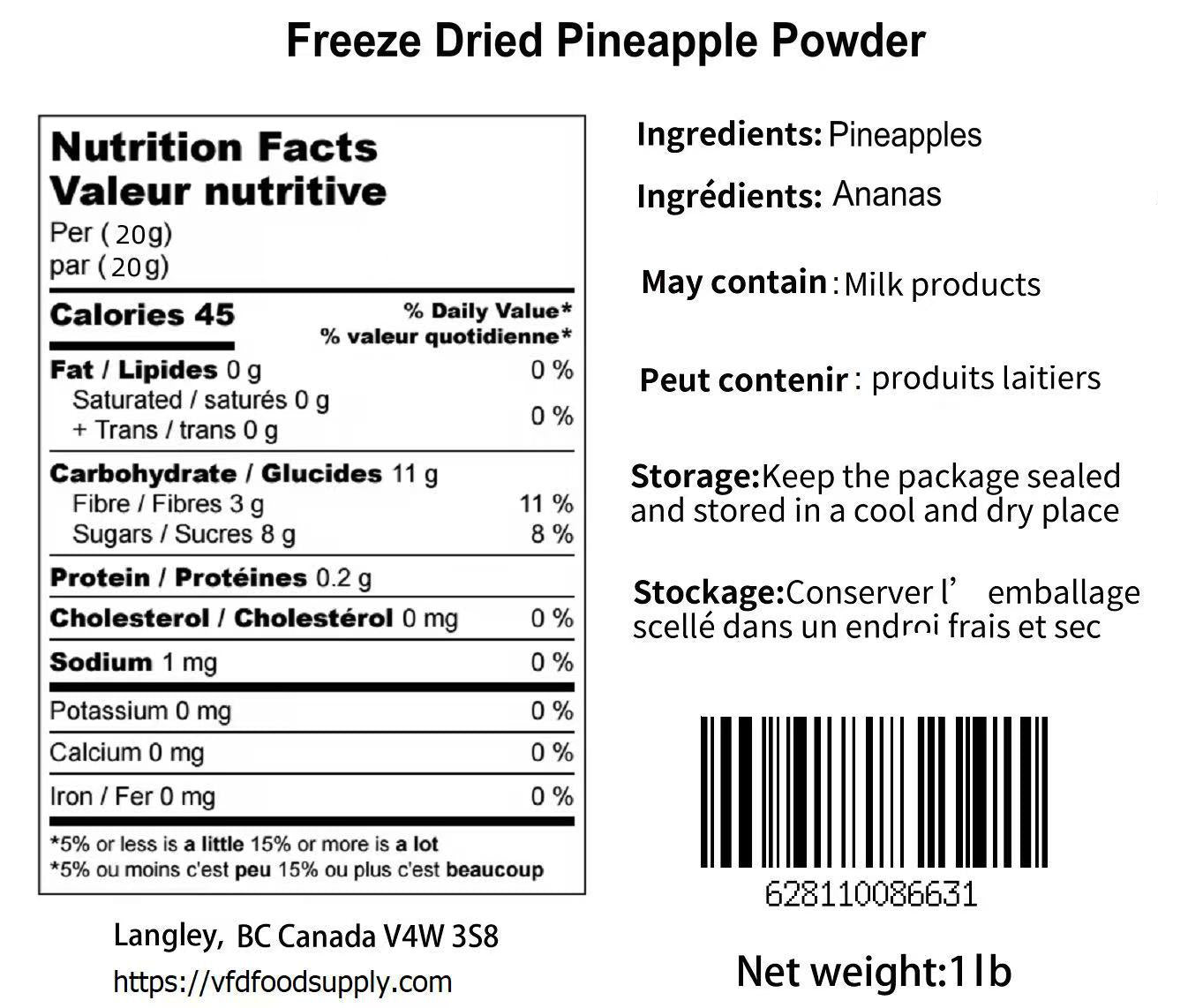 Freeze-Dried Pineapple Powder - Non GMO - No Sugar Added - Tropical Fruit Smoothie Cocktail Ingredient