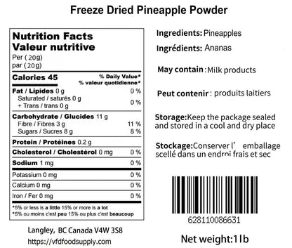 Freeze-Dried Pineapple Powder - Non GMO - No Sugar Added - Tropical Fruit Smoothie Cocktail Ingredient