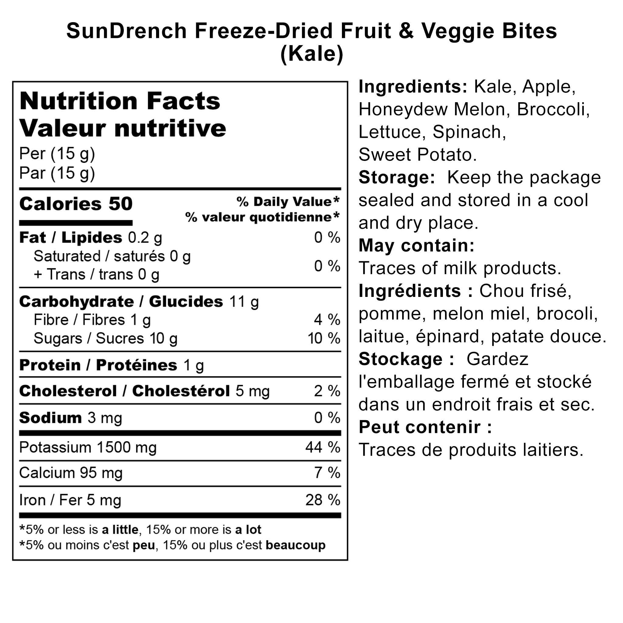 SunDrench Freeze-Dried Fruit & Veggie Bites (Kale) - Healthy Snack - Baby Food Toddler Food - Vegetable Snacks - Fruit Snacks