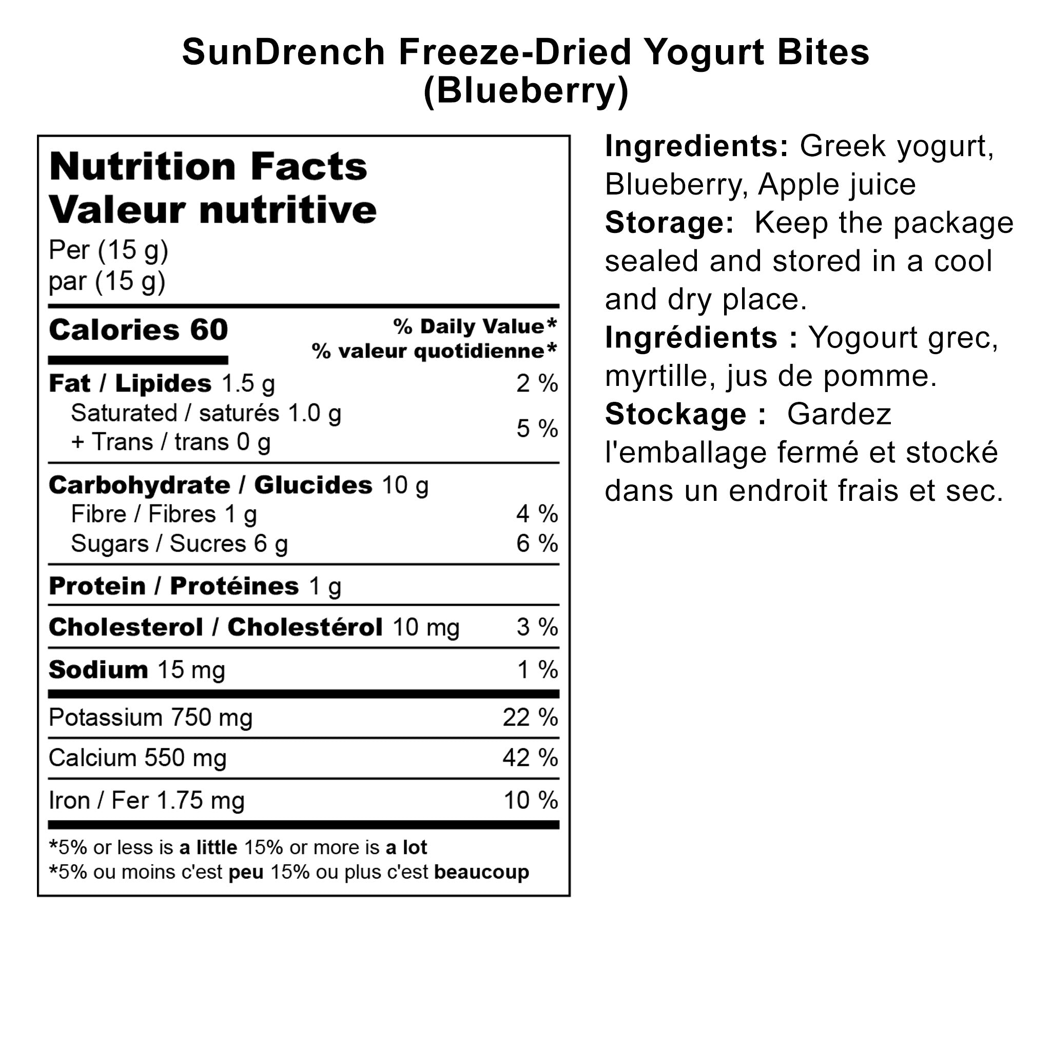 SunDrench Freeze-Dried Yogurt Bites (Blueberry) - High in Protein and Calcium - No Sugar Added - Healthy Snack - Baby Food Toddler Food - Vegetarian Snacks - Fruit Snacks