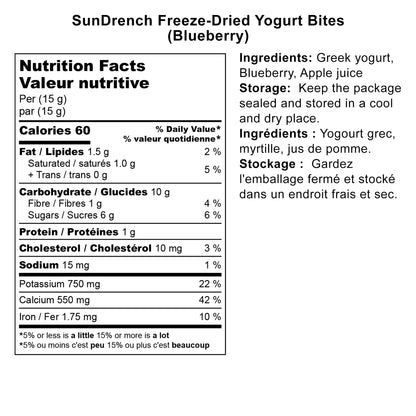 SunDrench Freeze-Dried Yogurt Bites (Blueberry) - High in Protein and Calcium - No Sugar Added - Healthy Snack - Baby Food Toddler Food - Vegetarian Snacks - Fruit Snacks