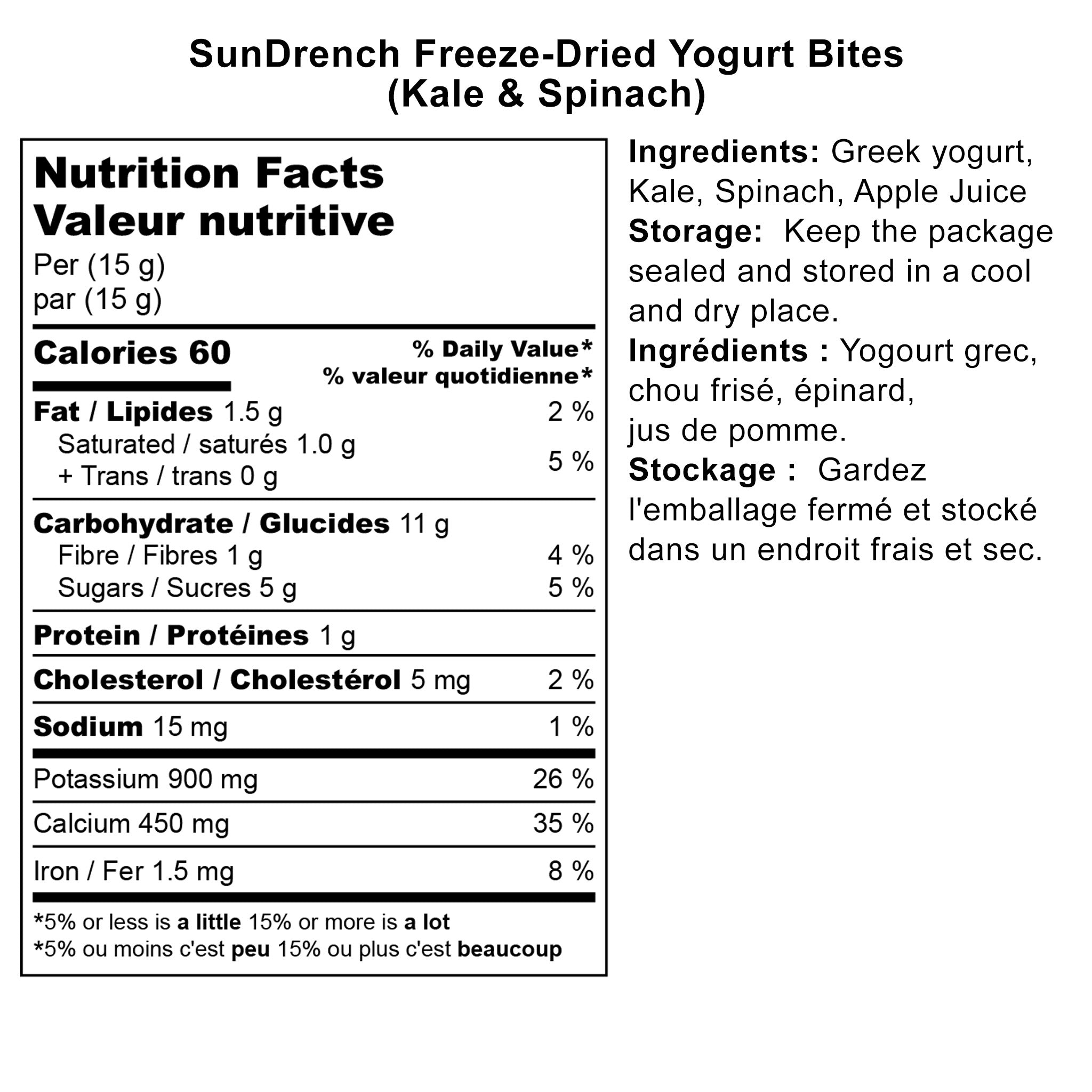 SunDrench Freeze-Dried Yogurt Bites (Kale) - High in Protein and Calcium - No Sugar Added - Healthy Snack - Baby Food Toddler Food - Vegetarian Snacks - Fruit Snacks