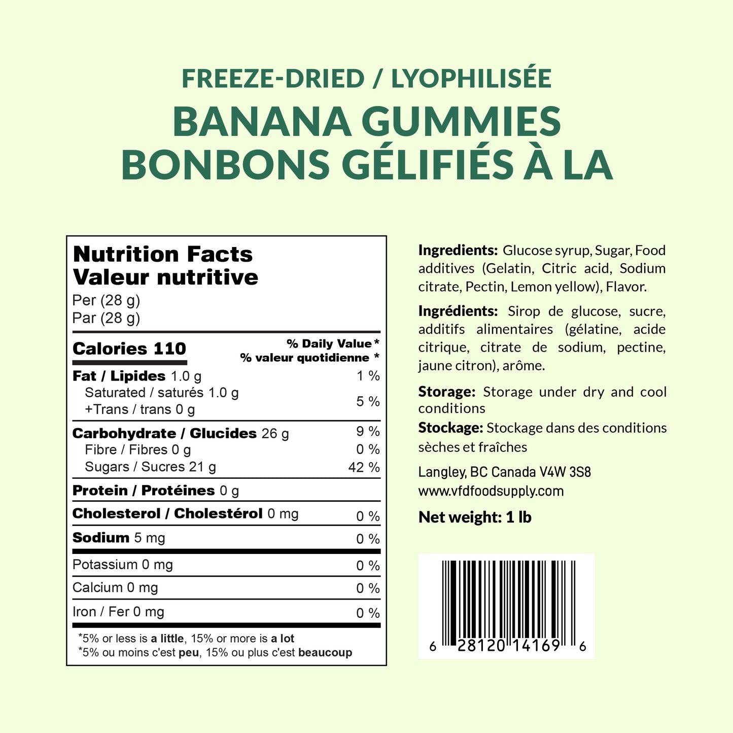 1 lb Freeze-Dried Banana Gummies | Crunchy, Fruity Candy | 1 lb Family Pack | 3-Year Shelf Life