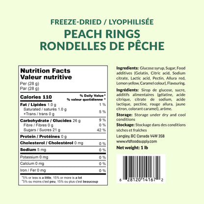 1 lb Freeze-Dried Peach Rings | Crunchy, Fruity Candy | 1 lb Family Pack | 3-Year Shelf Life