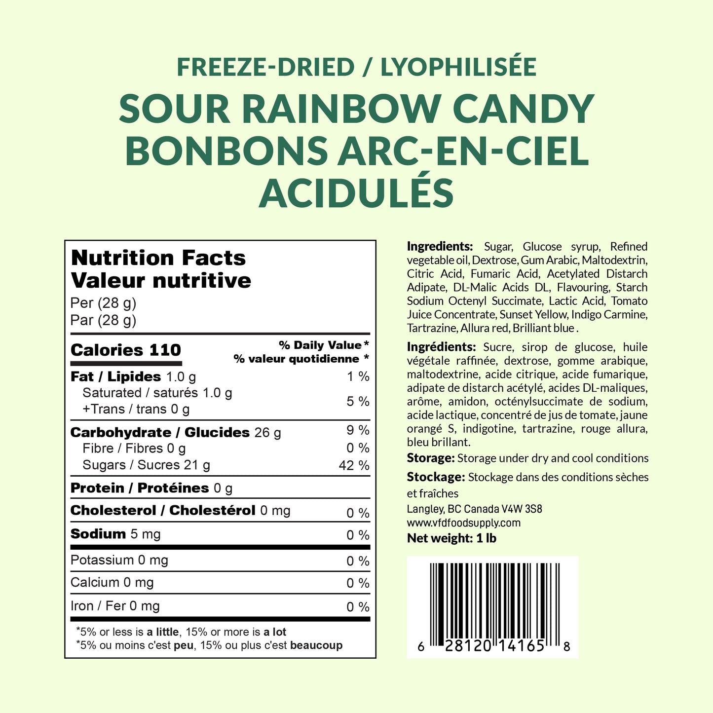 1 lb Freeze-Dried Sour Rainbow Candies
