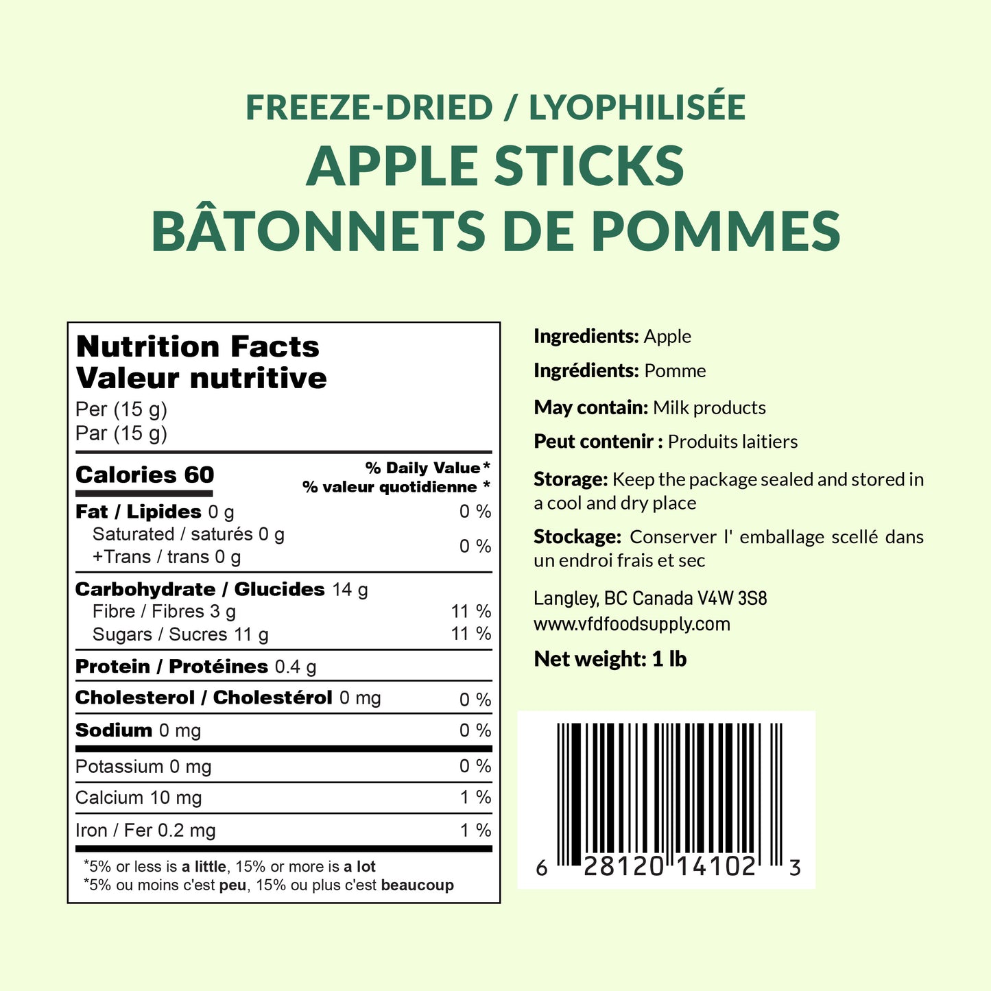 Freeze-Dried Apple Sticks - Fuji Apple 1 lb - Freeze-Dried Fruit Snack