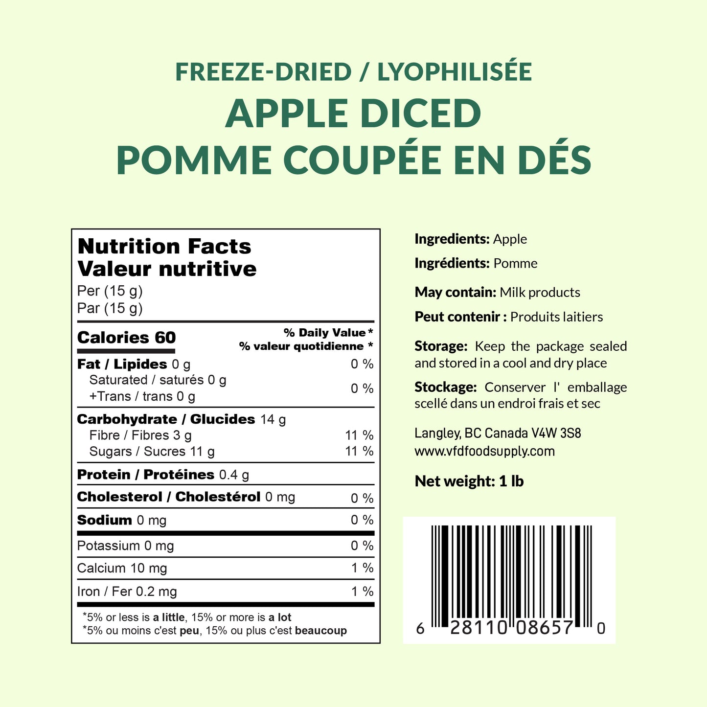 Freeze-Dried Apple Diced - Apple Dices Wholesale - No Added Sugar No Preservatives - Apple Pie Apple Crisp Ingredient