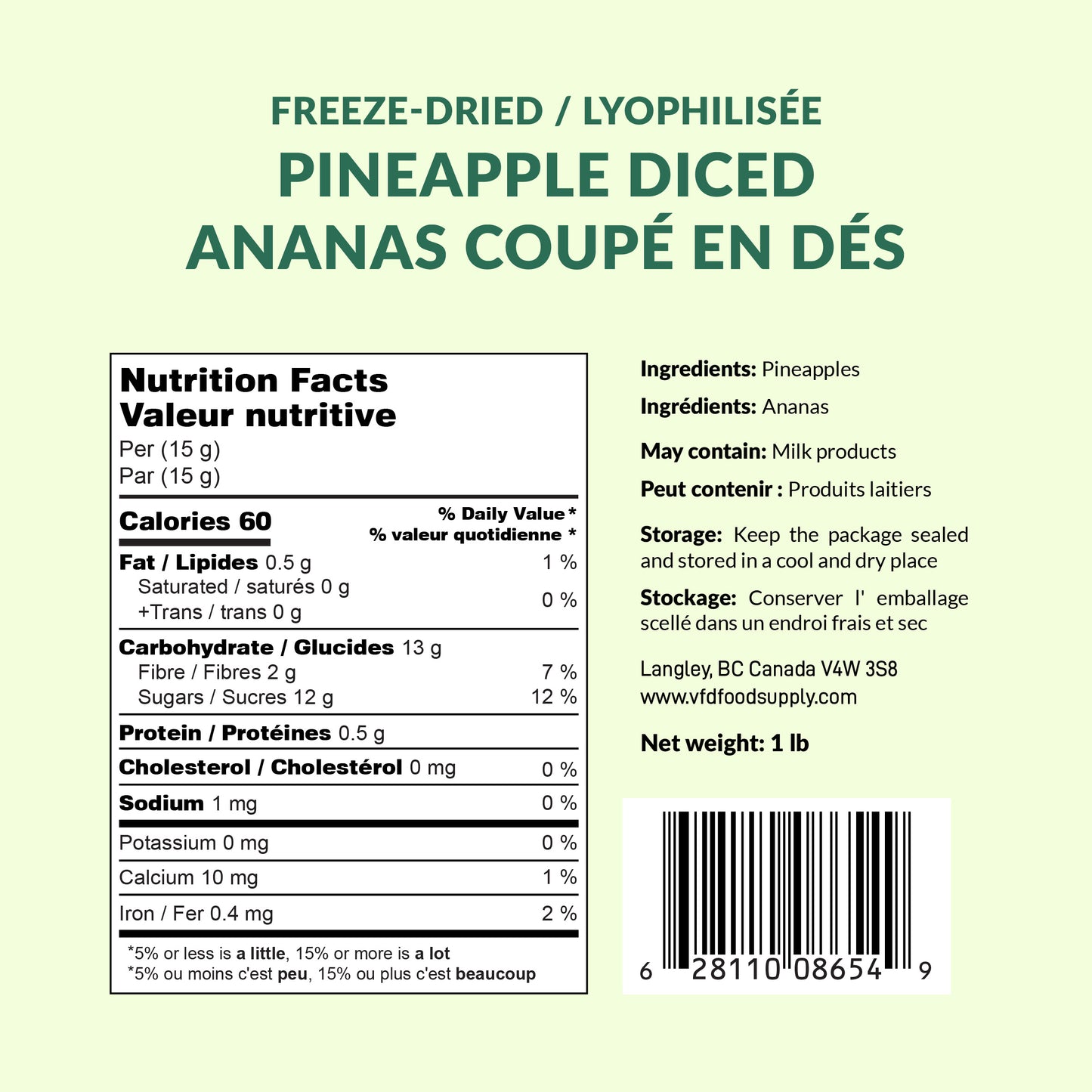 Freeze-Dried Pineapple Diced - Pineapple Dices Granules - Trail Mix Ingredient - No Sugar Added - Fruit Salad