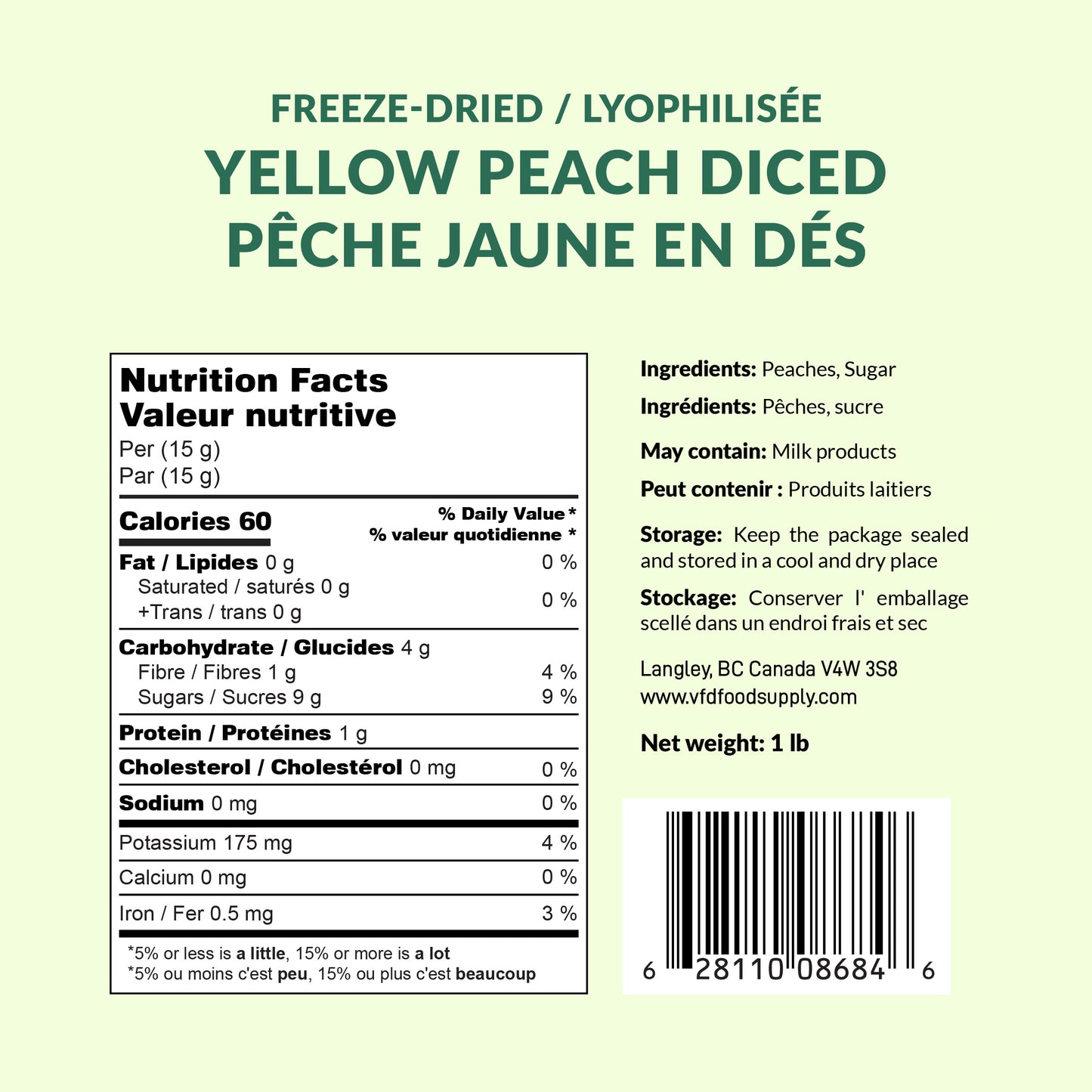 Freeze-Dried Yellow Peaches Diced (Sweetened) | Freeze Dried Peaches Supply