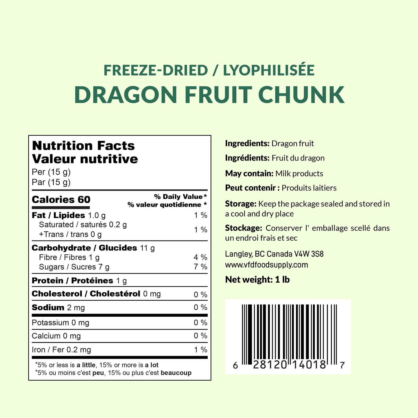 Freeze-Dried Dragon Fruit Chunks - Pitaya Snack - Bulk Supply
