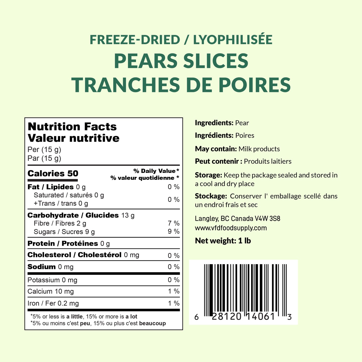 Freeze-Dried Pear Slices - Sliced Pears 1 lb Thin Cut