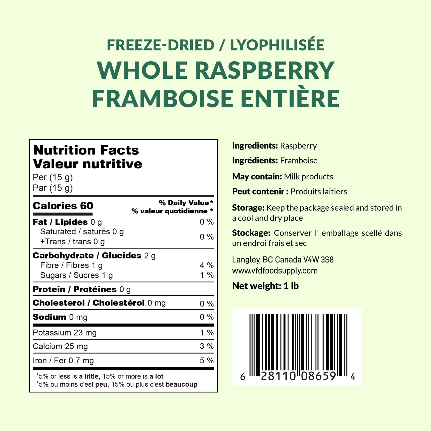 Freeze-Dried Whole Raspberries for Snacking, Baking, or Cocktails