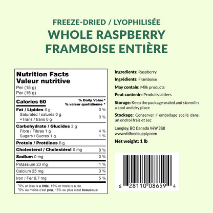 Freeze-Dried Whole Raspberries for Snacking, Baking, or Cocktails