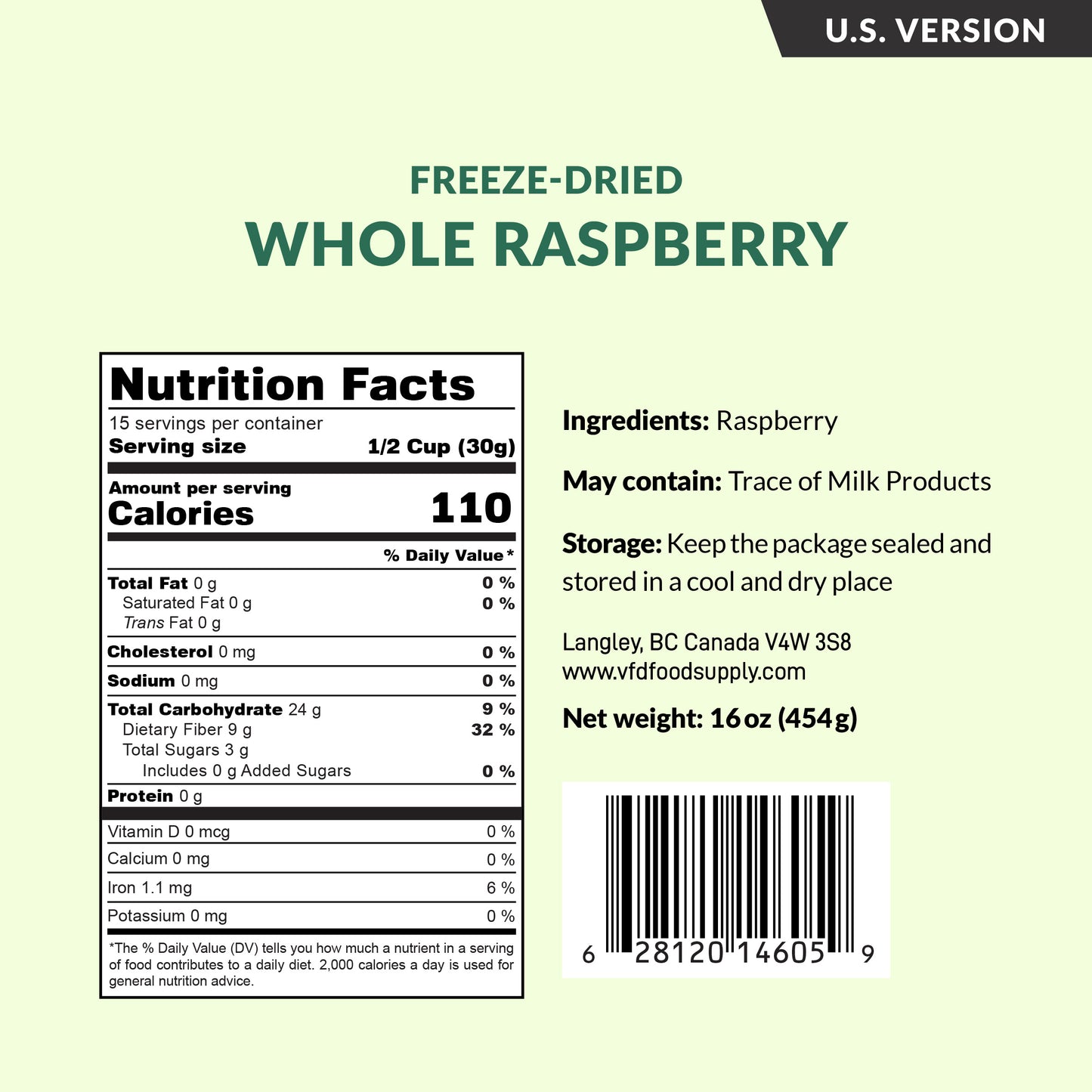 Freeze-Dried Whole Raspberries for Snacking, Baking, or Cocktails