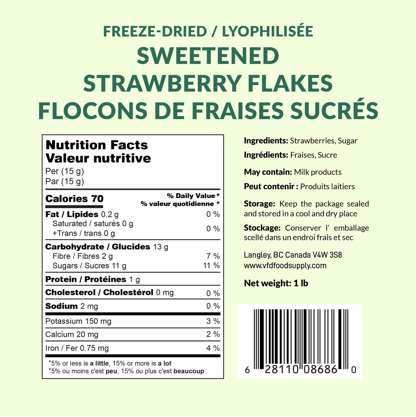 Sweetened Freeze-Dried Strawberry Flakes 1 lb