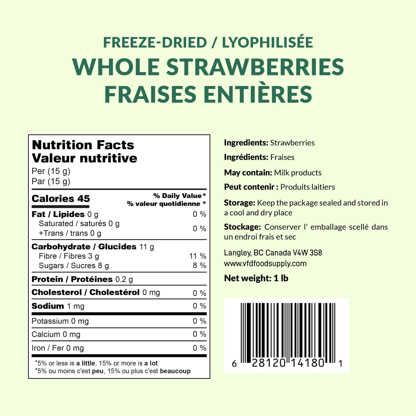 Freeze-Dried Whole Strawberries 1 lb
