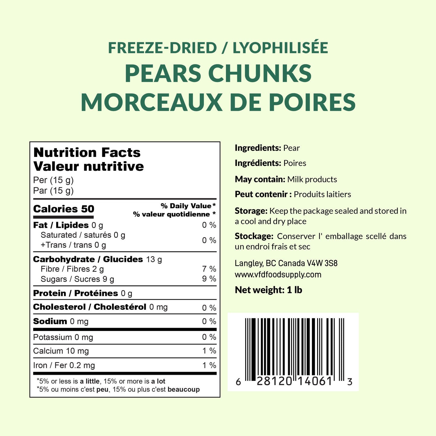 Freeze-Dried Pears 1 lb - Natural Pear Fruit Crisp - Pear Chunks