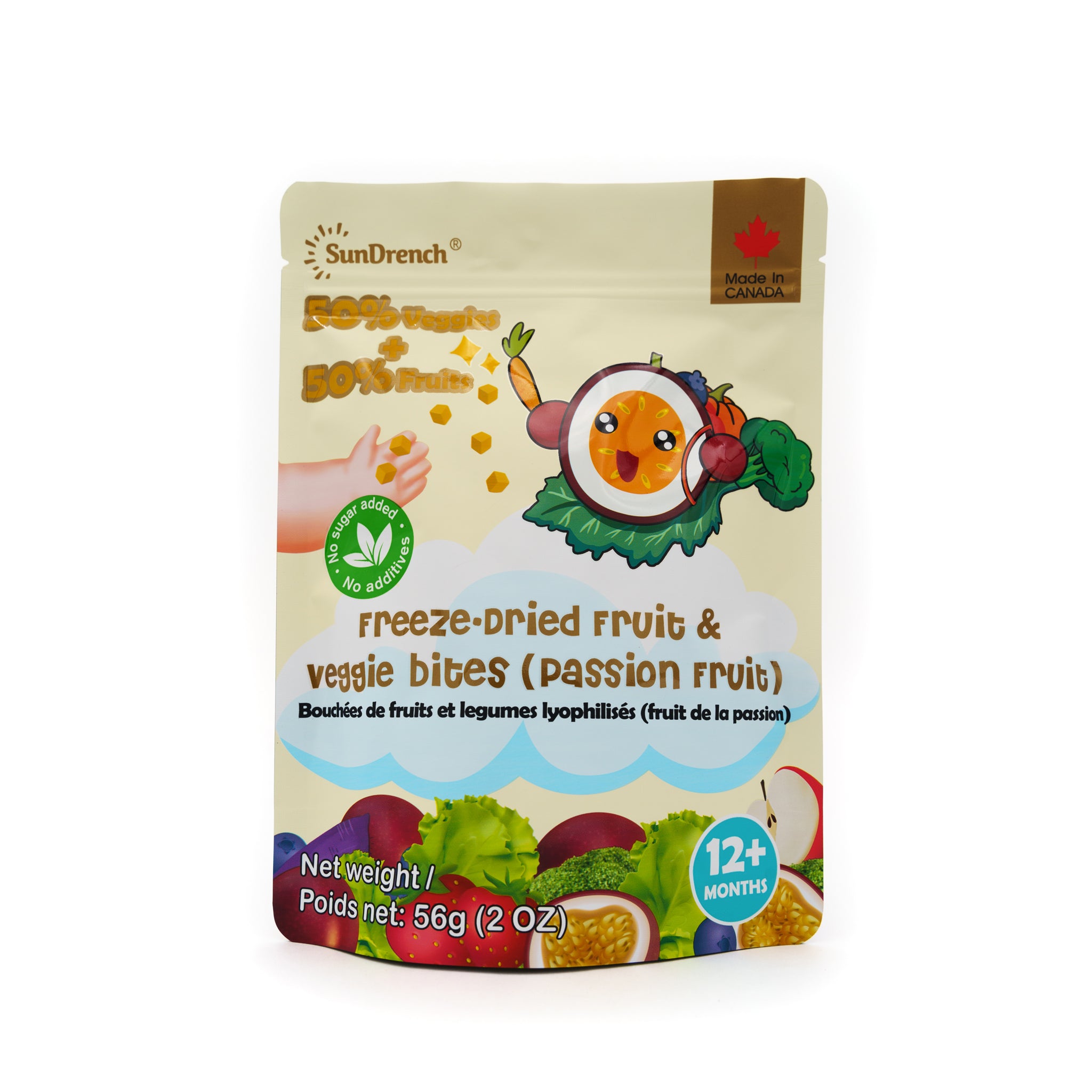 SunDrench Freeze-Dried Fruit & Veggie Bites (Passionfruit) - Healthy Snack - Baby Food Toddler Food - Vegetable Snacks - Fruit Snacks