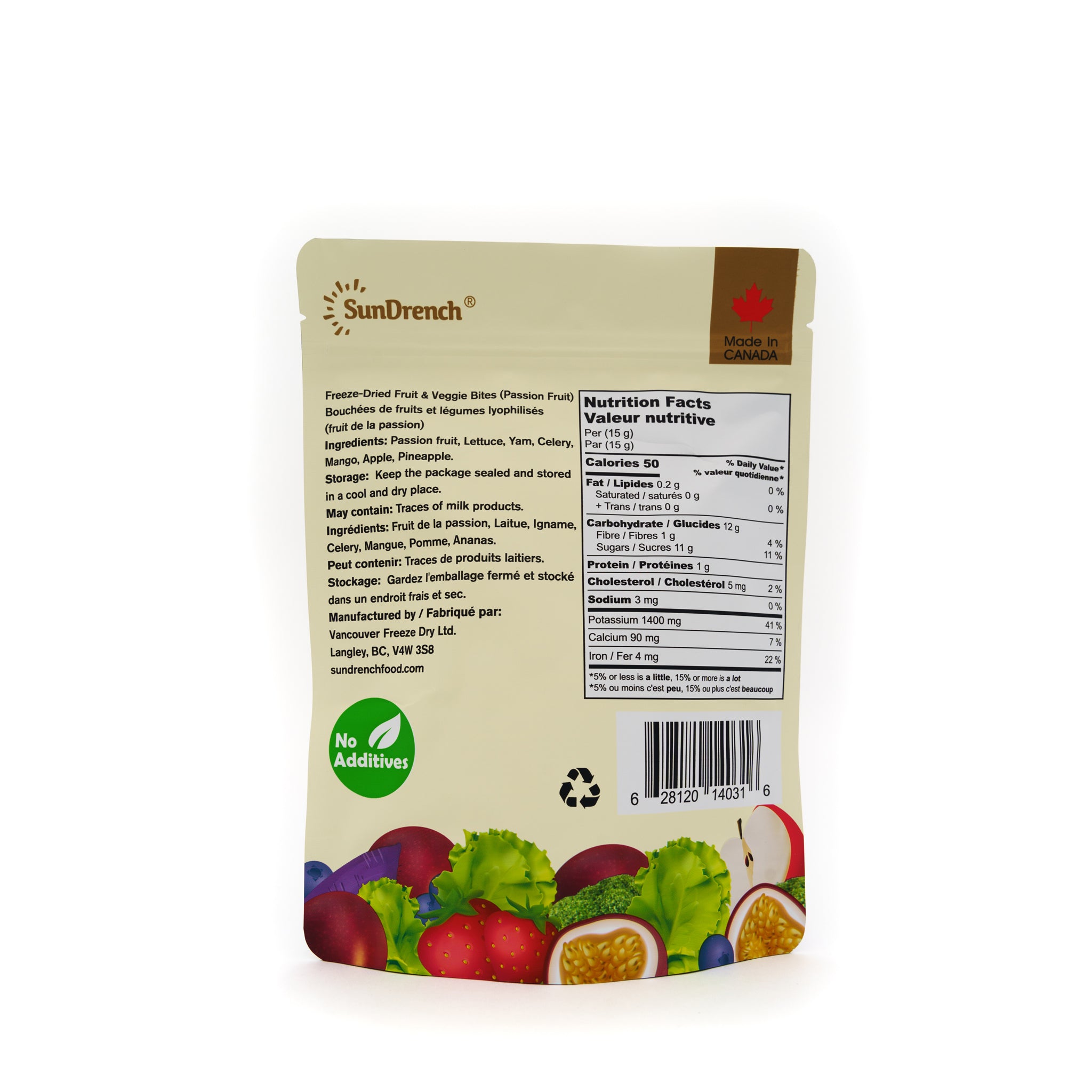 SunDrench Freeze-Dried Fruit & Veggie Bites (Passionfruit) - Healthy Snack - Baby Food Toddler Food - Vegetable Snacks - Fruit Snacks