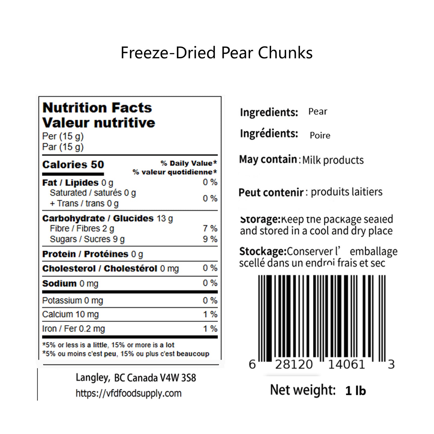 Freeze-Dried Pears 1 lb - Natural Pear Fruit Crisp - Pear Chunks
