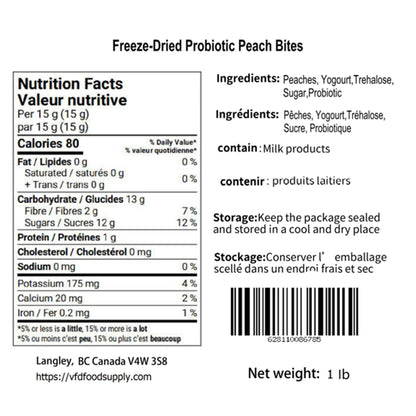 Freeze-Dried Probiotic Yellow Peach Diced Sweetened - Gut Health - Healthy Snack