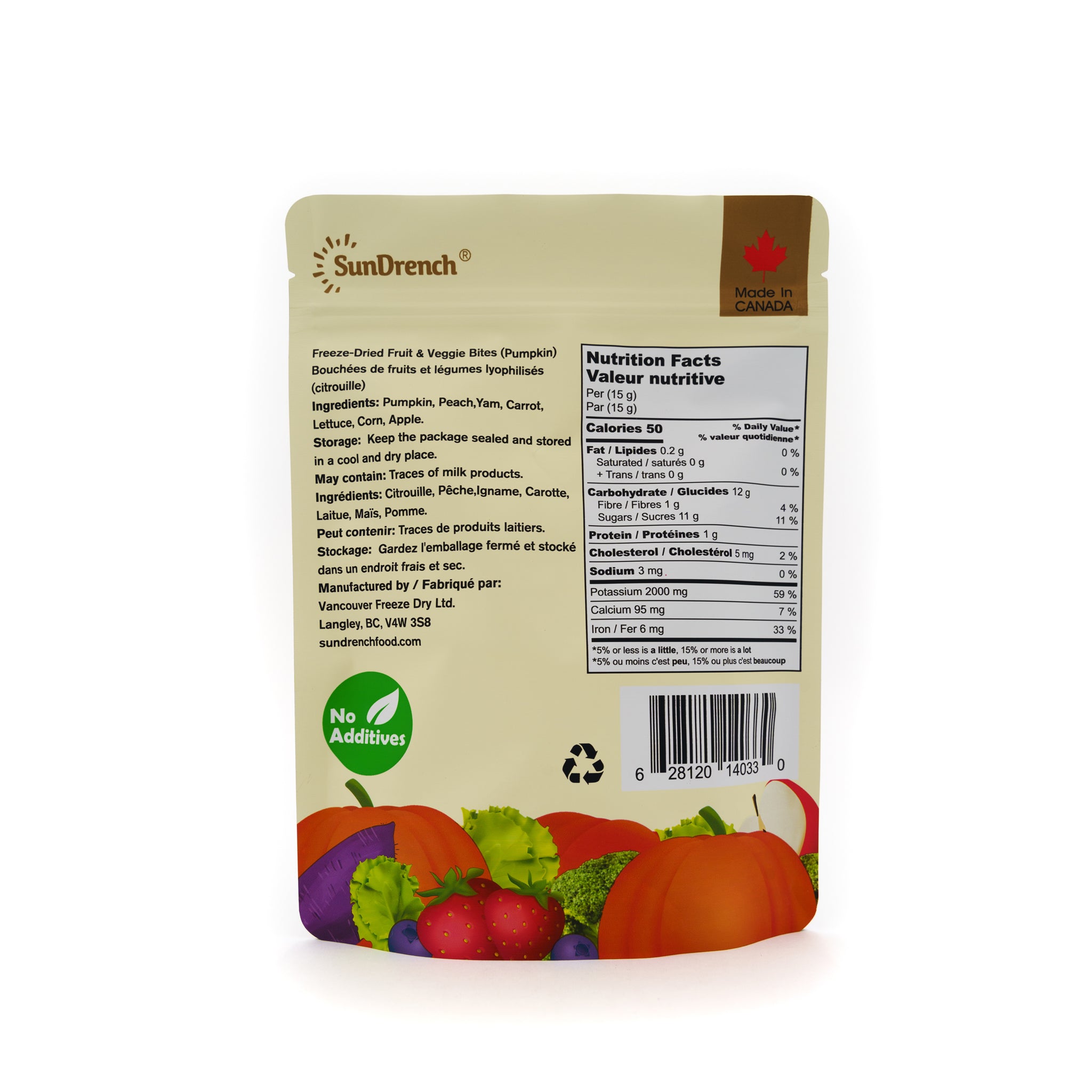 SunDrench Freeze-Dried Fruit & Veggie Bites (Pumpkin) - Healthy Snack - Baby Food Toddler Food - Vegetable Snacks - Fruit Snacks