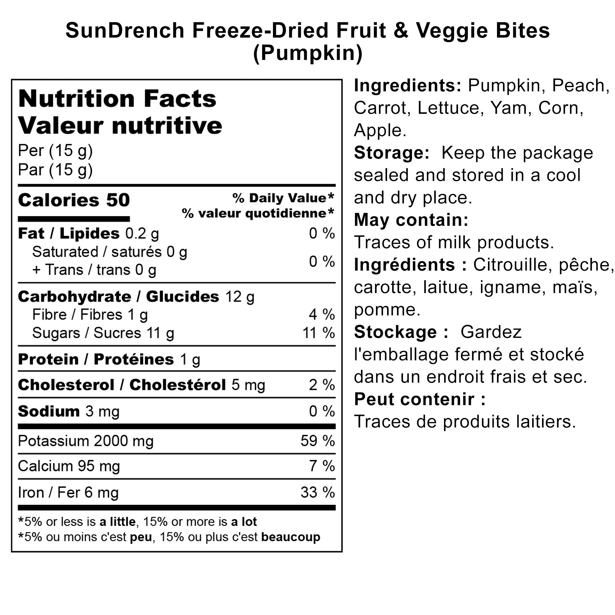 SunDrench Freeze-Dried Fruit & Veggie Bites (Pumpkin) - Healthy Snack - Baby Food Toddler Food - Vegetable Snacks - Fruit Snacks