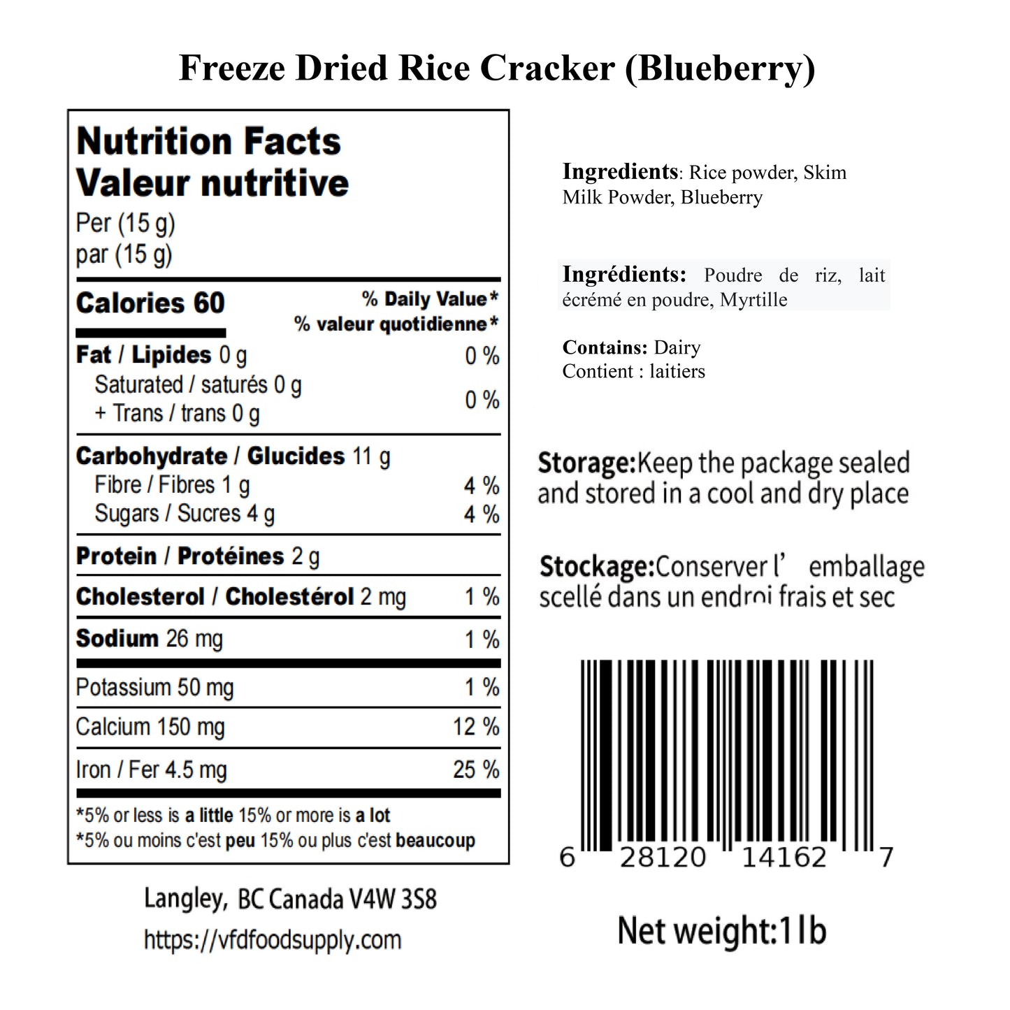 1 lb Freeze-Dried Rice Crackers (Blueberry) – Healthy Baby Food & Guilt-Free Snack - No Sugar Added - No Preservatives