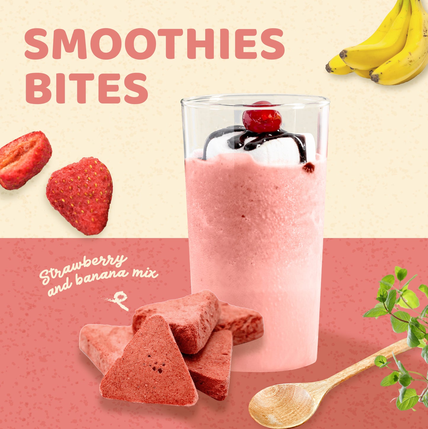 1 lb Freeze-Dried Strawberry Mix Smoothie Bites – Instant Smoothie Delight with Real Fruit (Strawberry, Banana) – No Chopping, No Mess, Just Blend!