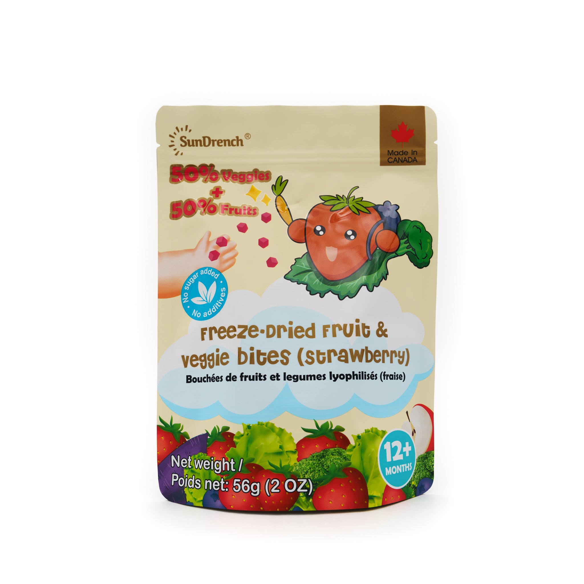 SunDrench Freeze-Dried Fruit & Veggie Bites (Strawberry) - Strawberry Snacks - Healthy Snack - Baby Food Toddler Food - Vegetable Snacks - Fruit Snacks