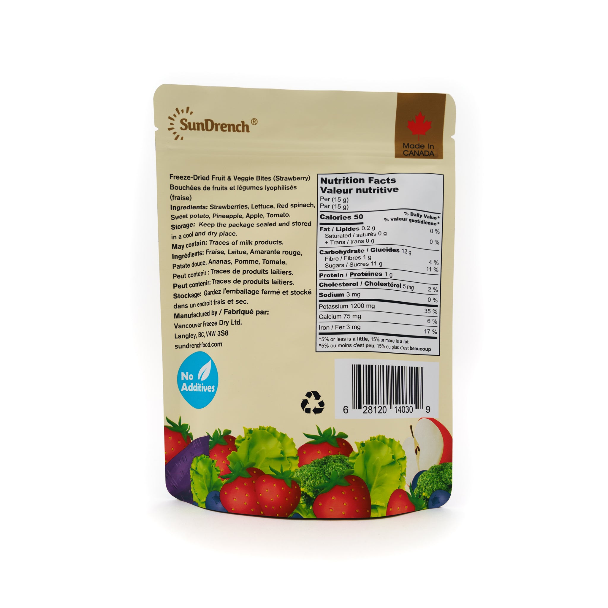 SunDrench Freeze-Dried Fruit & Veggie Bites (Strawberry) - Strawberry Snacks - Healthy Snack - Baby Food Toddler Food - Vegetable Snacks - Fruit Snacks