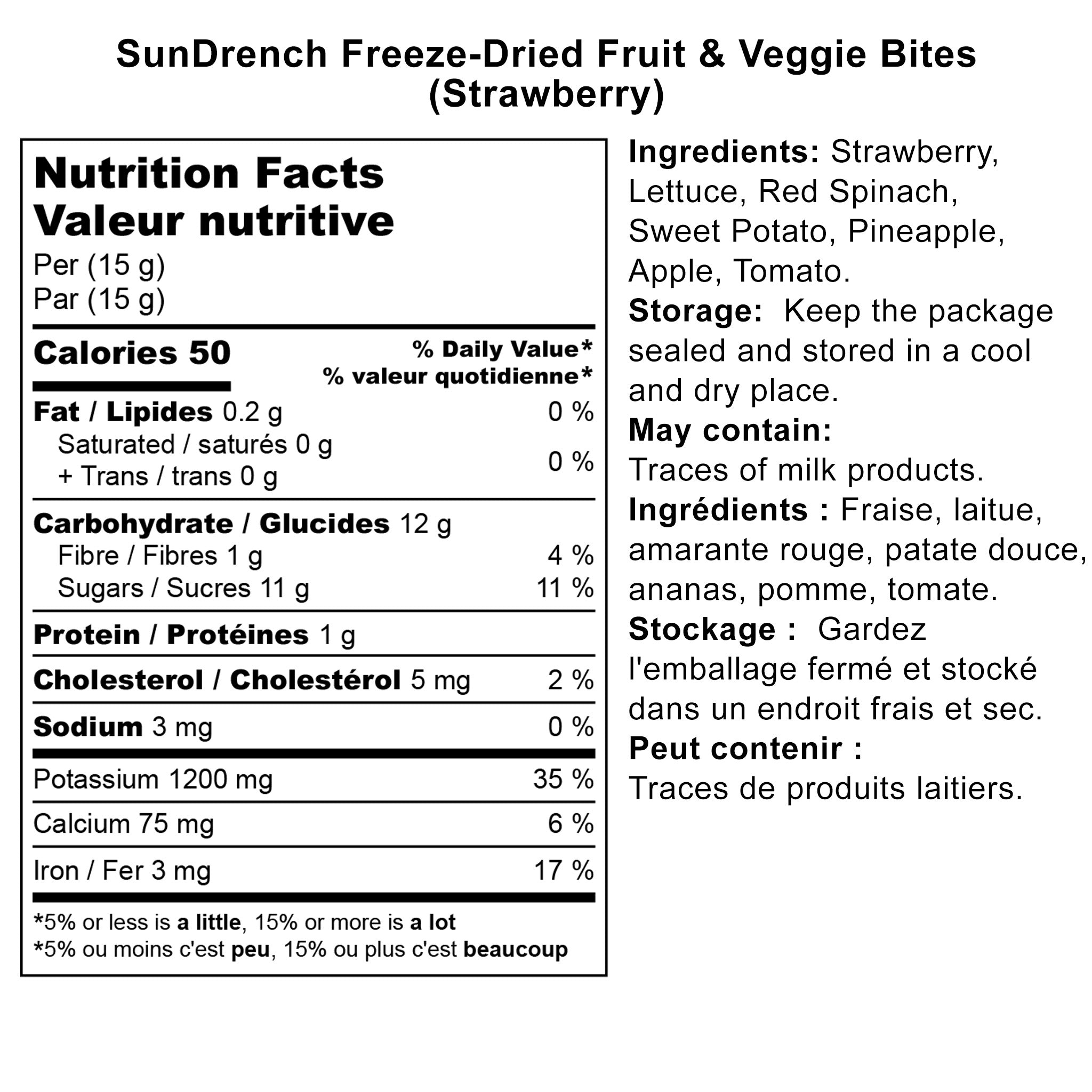 SunDrench Freeze-Dried Fruit & Veggie Bites (Strawberry) - Strawberry Snacks - Healthy Snack - Baby Food Toddler Food - Vegetable Snacks - Fruit Snacks