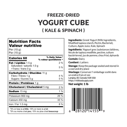 1 lb Freeze-Dried Yogurt Cubes (Kale & Spinach) – Made with Real Canadian Yogurt – No Sugar Added, 100% Natural - Resealable Pouch