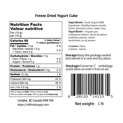 1 lb Freeze-Dried Yogurt Cubes (Plain) – Made with Real Canadian Yogurt – No Sugar Added, 100% Natural - Resealable Pouch