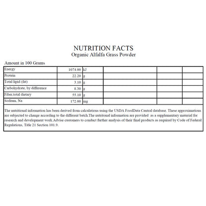 Organic Alfalfa Powder - 1 lb - Alfalfa Leaves Benefit Digestion and Overall Wellness